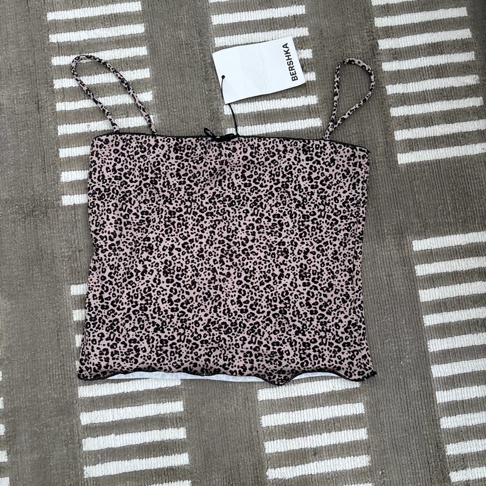 Bershka Pink and Black Leopard Camisole